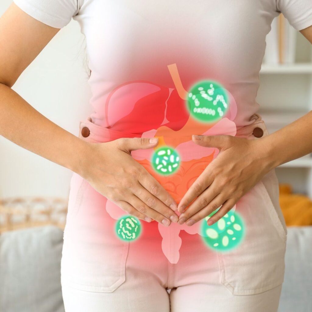 In the image women show the Natural Leaky Gut & Inflammation