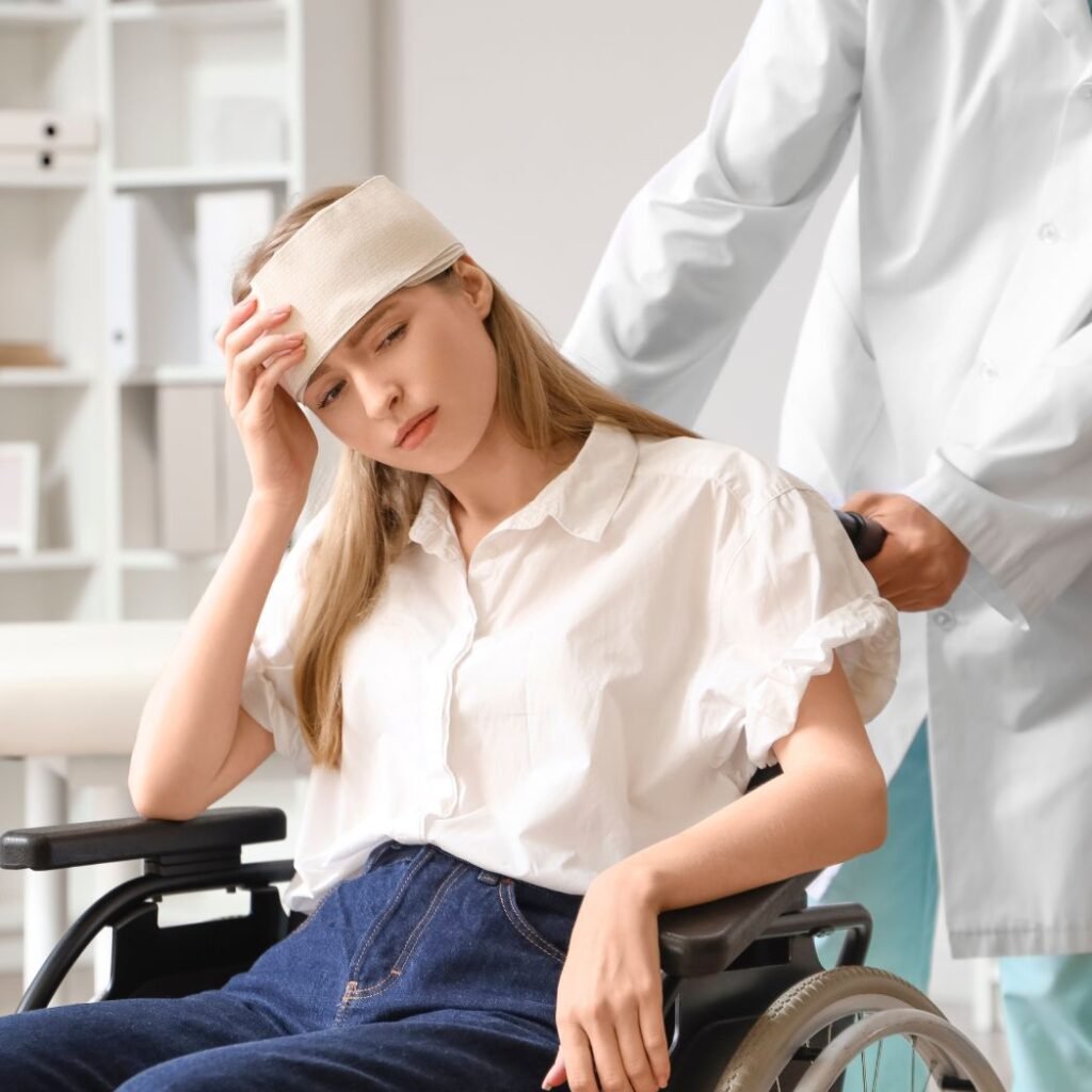 The women while chair depicts with some kind of trauma and disease
