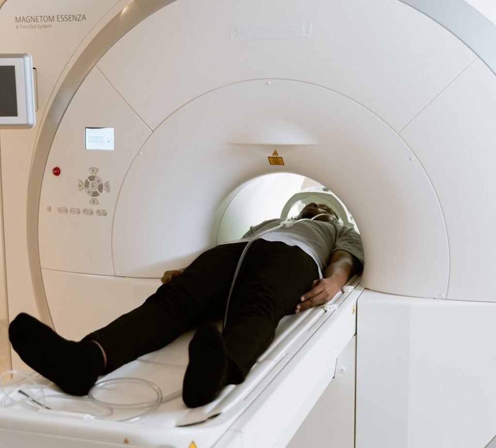 Patient undergoing advanced diagnostic imaging scan for preventive health evaluation